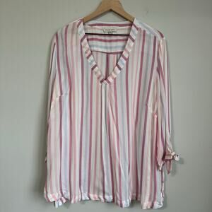 Adrienne Vittadini Women's Top Size 3X Pink White Striped Feminine Barbiecore